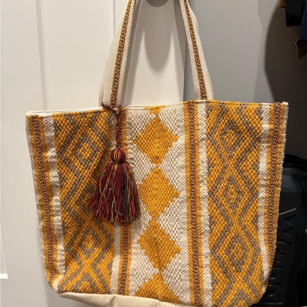 Stylish Yellow and Cream Tote Bag